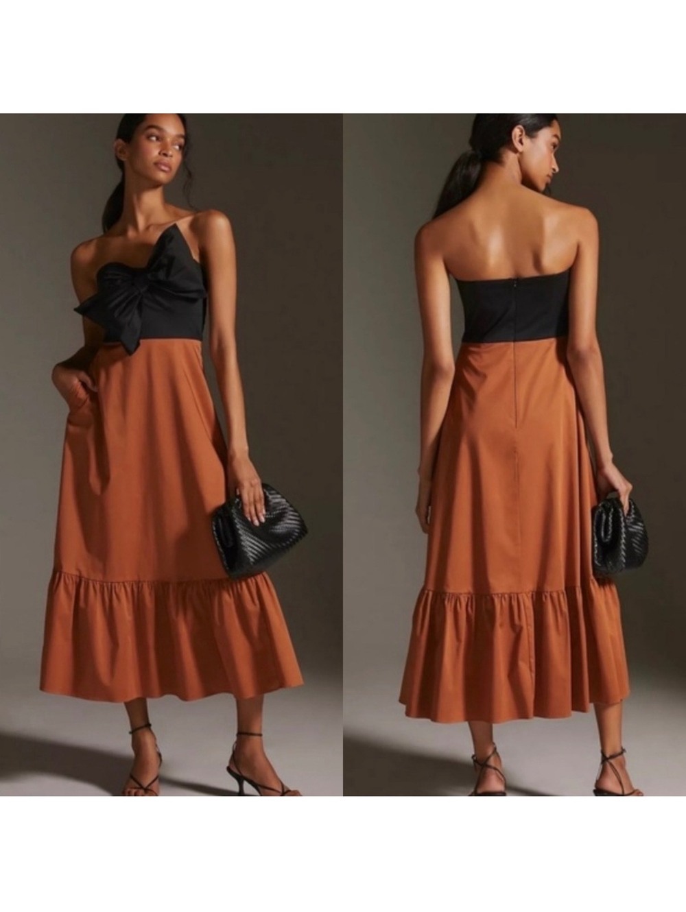 Hutch Bow Tie Maxi Dress from Anthropologie Colorblock Brown Black Size 2